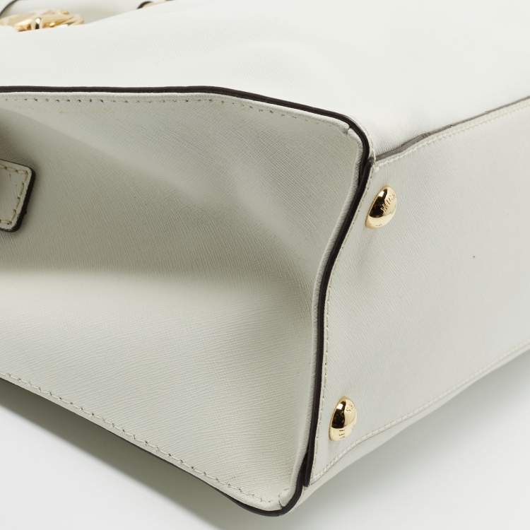 Pre Owned MICHAEL Michael Kors White Saffiano Leather Large Hamilton North South Tote