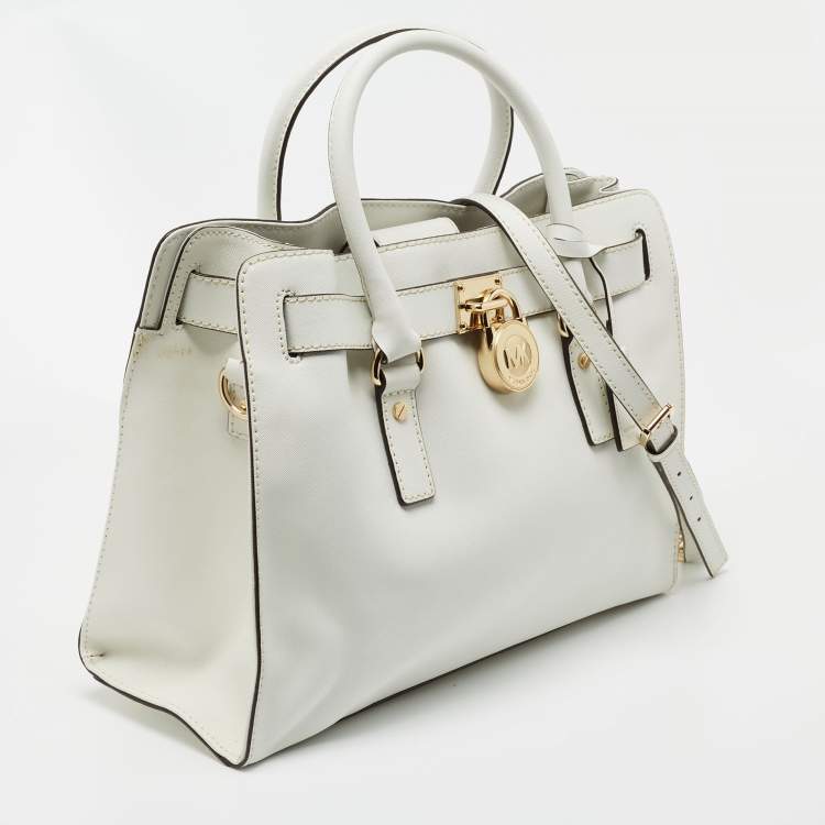 Pre Owned MICHAEL Michael Kors White Saffiano Leather Large Hamilton North South Tote