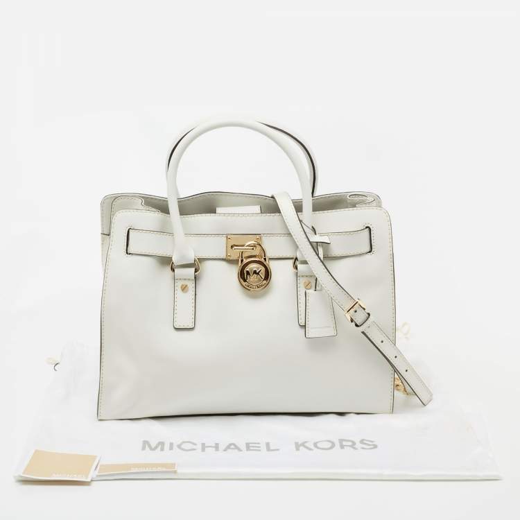 Pre Owned MICHAEL Michael Kors White Saffiano Leather Large Hamilton North South Tote