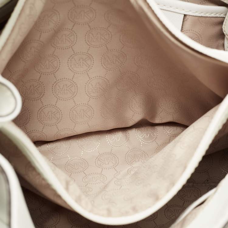Pre Owned MICHAEL Michael Kors White Saffiano Leather Large Hamilton North South Tote