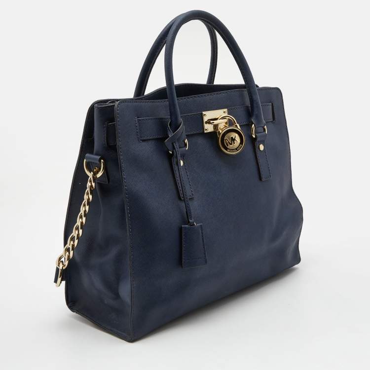 مملوكة مسبقًا MICHAEL Michael Kors Navy Blue Leather Large Hamilton North South Tote