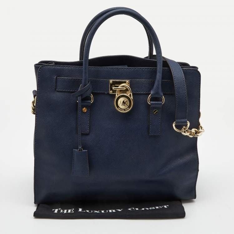 مملوكة مسبقًا MICHAEL Michael Kors Navy Blue Leather Large Hamilton North South Tote
