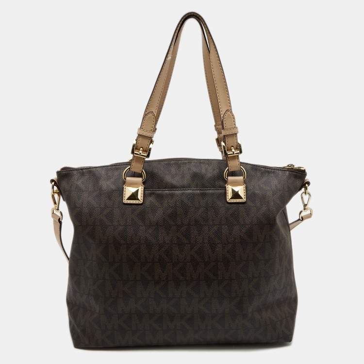 Pre Owned MICHAEL Michael Kors Brown/Beige Signature Coated Canvas Multifunction Tote