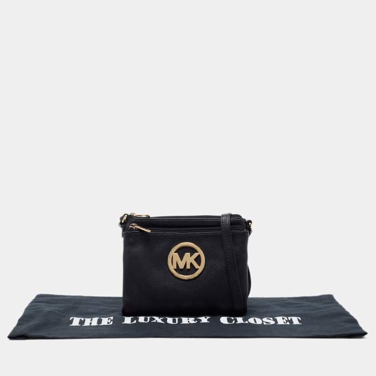 Pre Owned MICHAEL Michael Kors Black Leather Fulton Crossbody Bag
