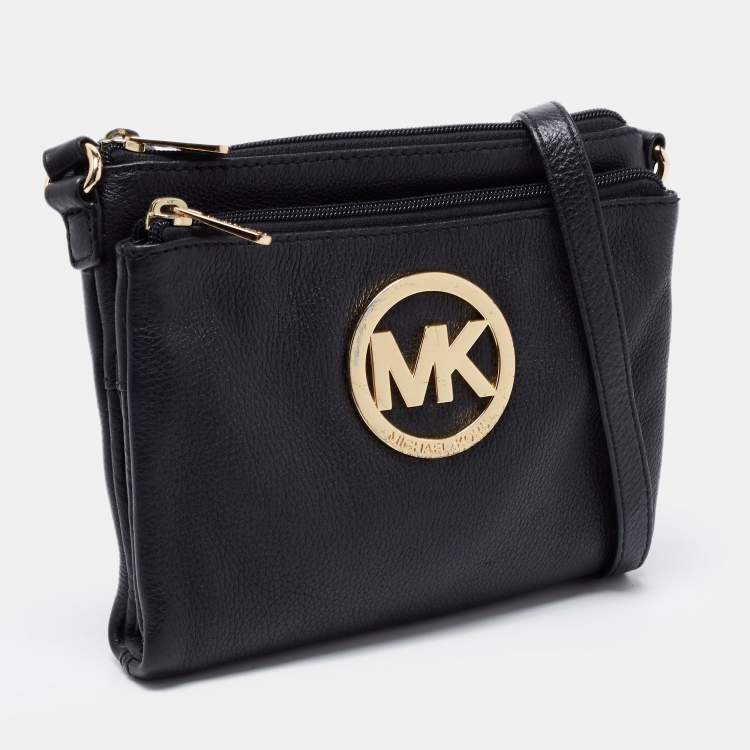 Pre Owned MICHAEL Michael Kors Black Leather Fulton Crossbody Bag