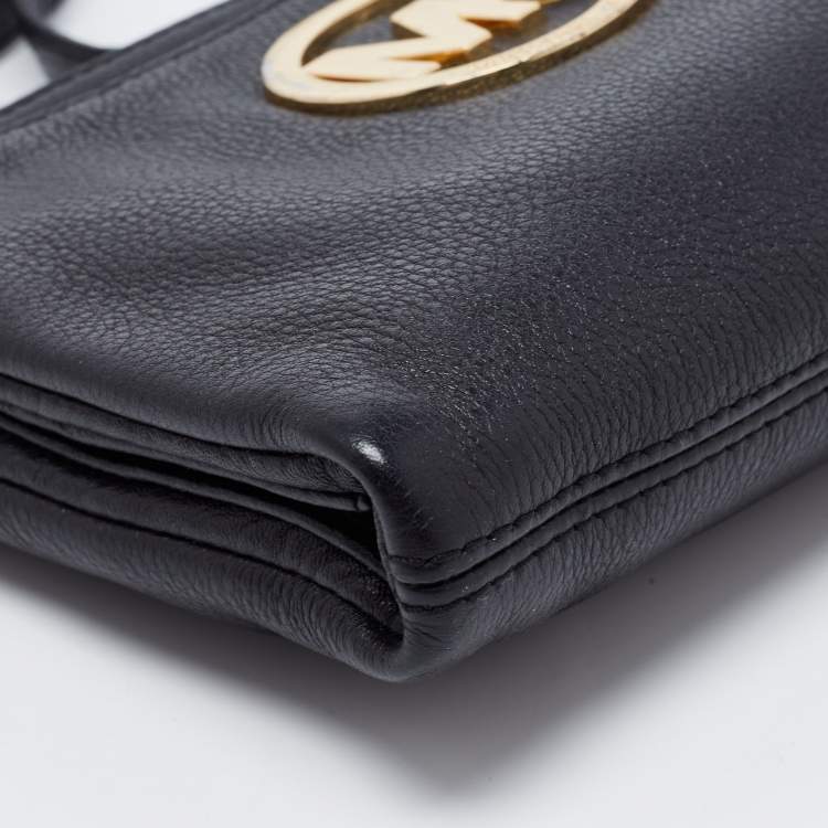 Pre Owned MICHAEL Michael Kors Black Leather Fulton Crossbody Bag