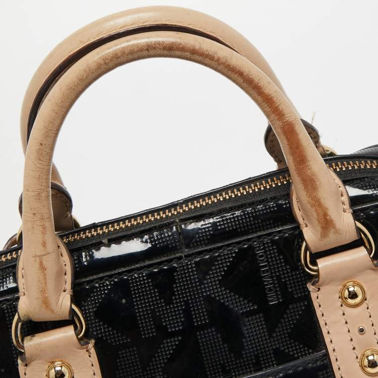 Pre Owned MICHAEL Michael Kors Black Signature Patent and Leather Grayson Satchel