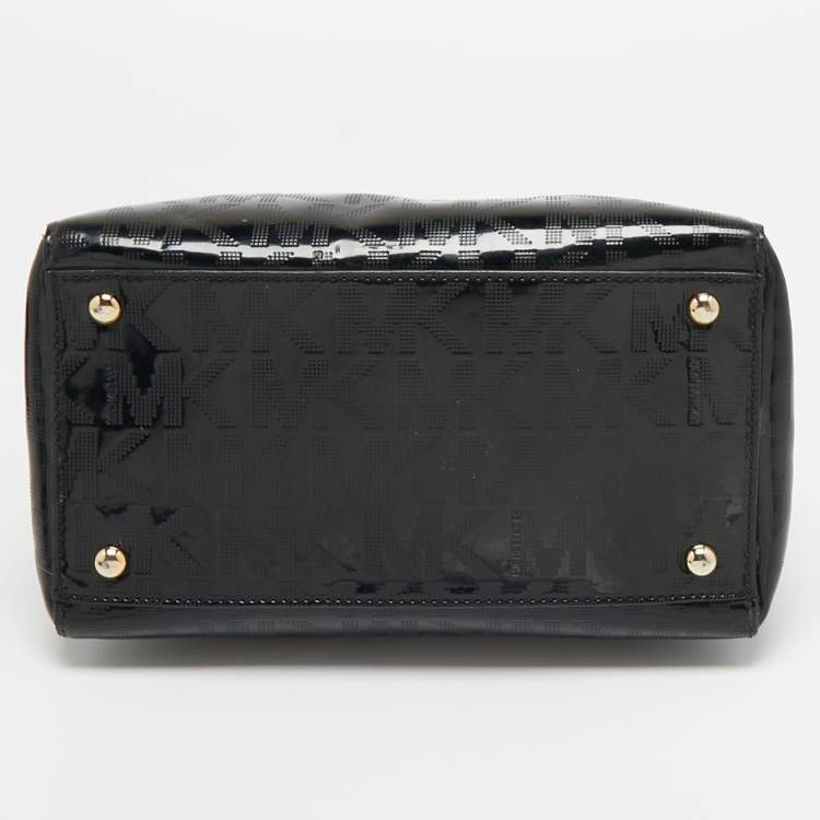 Pre Owned MICHAEL Michael Kors Black Signature Patent and Leather Grayson Satchel