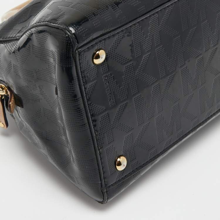 Pre Owned MICHAEL Michael Kors Black Signature Patent and Leather Grayson Satchel