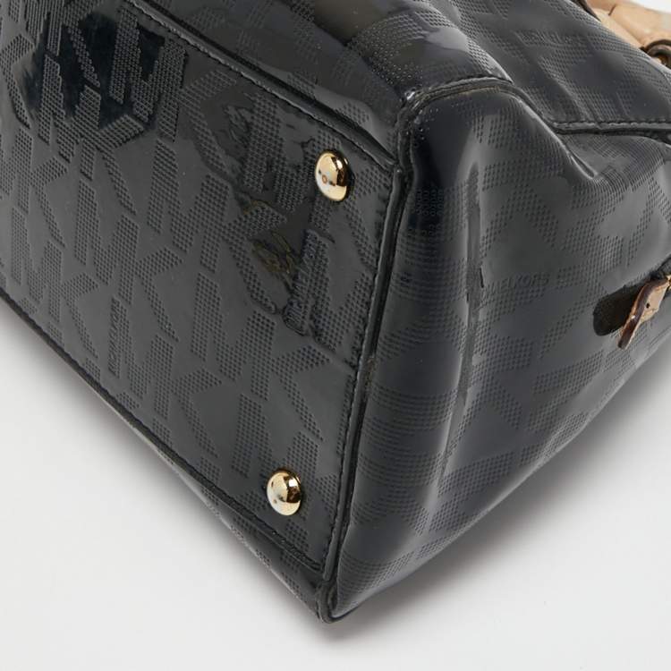 Pre Owned MICHAEL Michael Kors Black Signature Patent and Leather Grayson Satchel