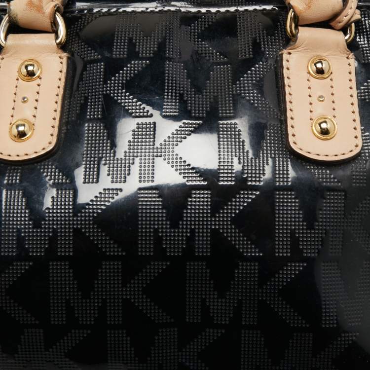 Pre Owned MICHAEL Michael Kors Black Signature Patent and Leather Grayson Satchel