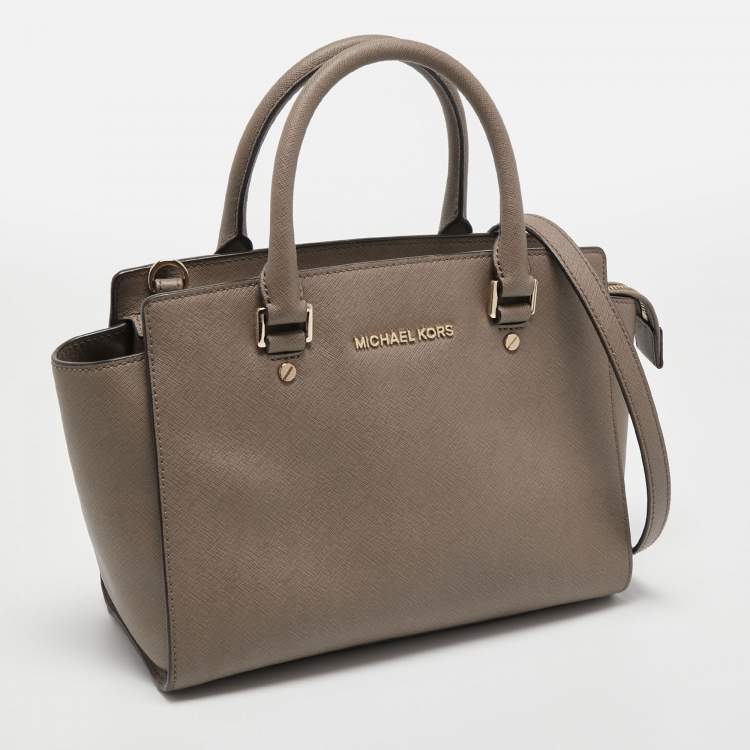 Pre Owned MICHAEL Michael Kors Dark Beige Saffiano Leather Medium Selma Tote