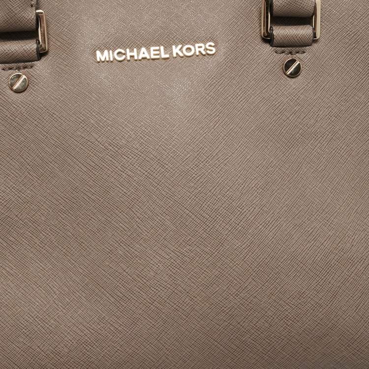 Pre Owned MICHAEL Michael Kors Dark Beige Saffiano Leather Medium Selma Tote