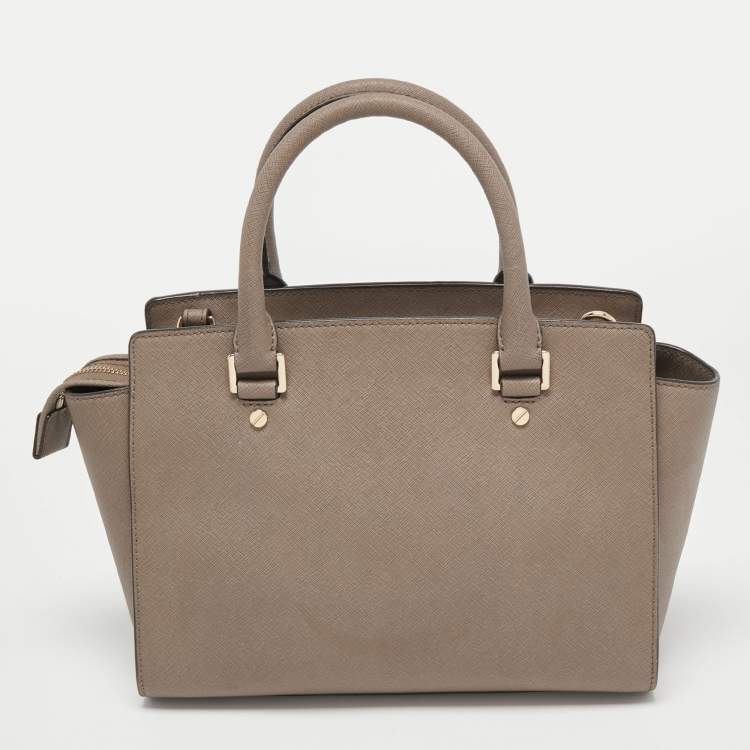 Pre Owned MICHAEL Michael Kors Dark Beige Saffiano Leather Medium Selma Tote