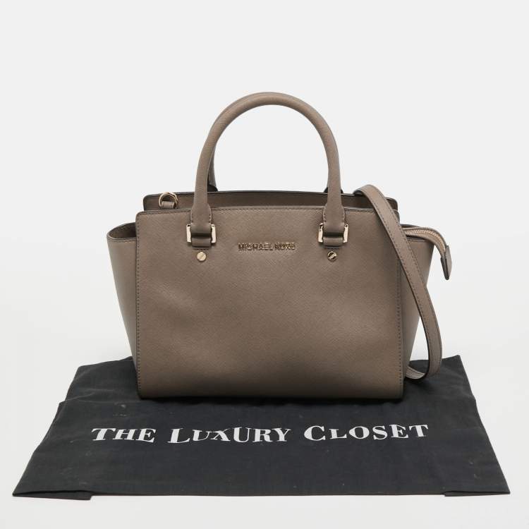 Pre Owned MICHAEL Michael Kors Dark Beige Saffiano Leather Medium Selma Tote