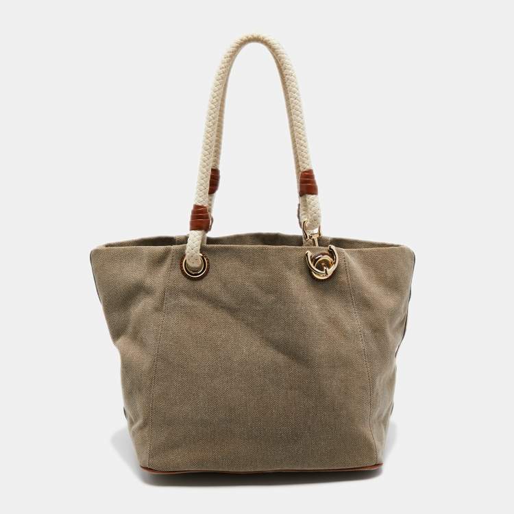 Pre Owned MICHAEL Michael Kors Beige/Brown Canvas and Leather Tote