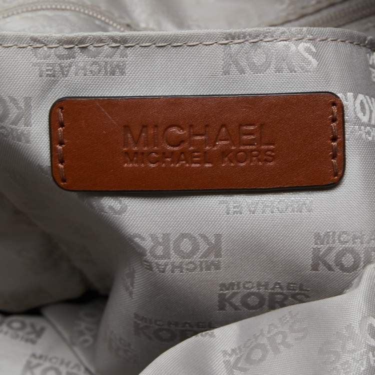 Pre Owned MICHAEL Michael Kors Beige/Brown Canvas and Leather Tote