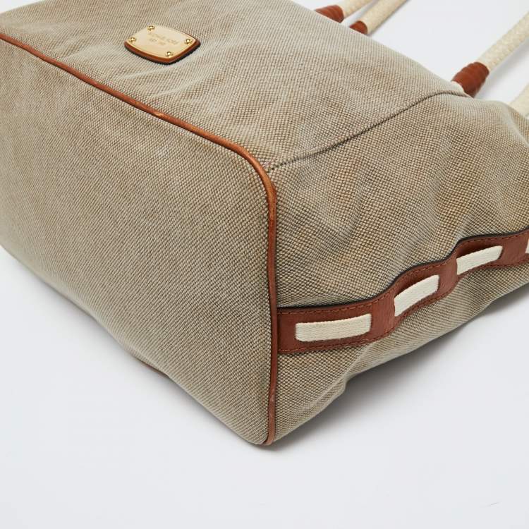 Pre Owned MICHAEL Michael Kors Beige/Brown Canvas and Leather Tote