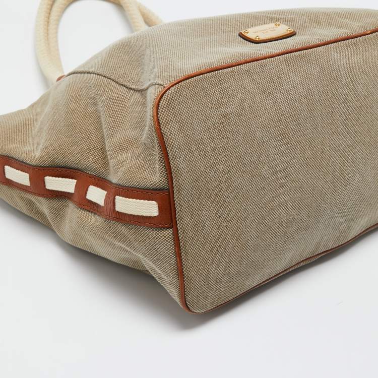 Pre Owned MICHAEL Michael Kors Beige/Brown Canvas and Leather Tote