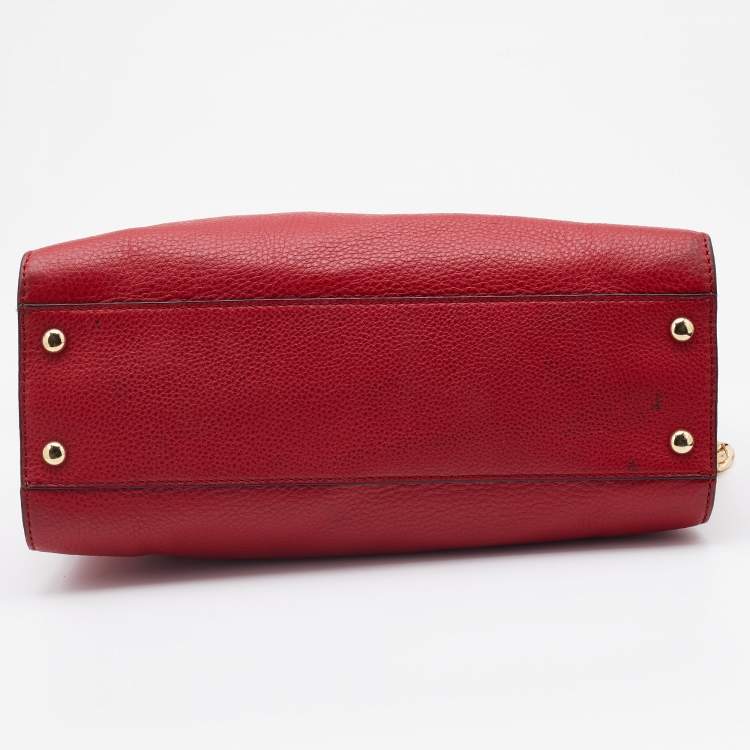 Pre Owned MICHAEL Michael Kors Red Leather Hamilton Plaque Tote