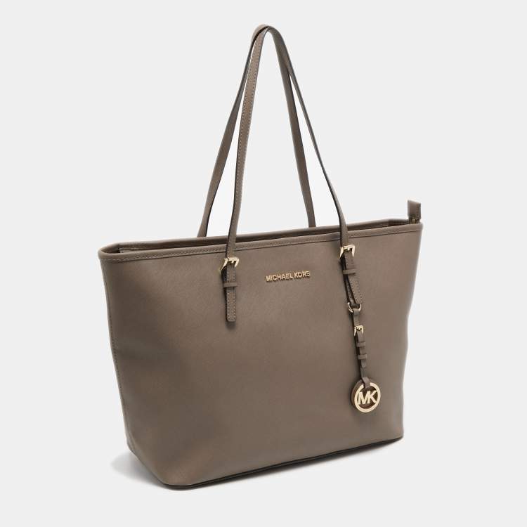 Pre Owned MICHAEL Michael Kors Beige Leather Medium Jet Set Travel Tote