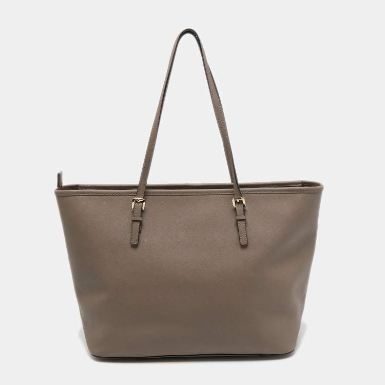 Pre Owned MICHAEL Michael Kors Beige Leather Medium Jet Set Travel Tote