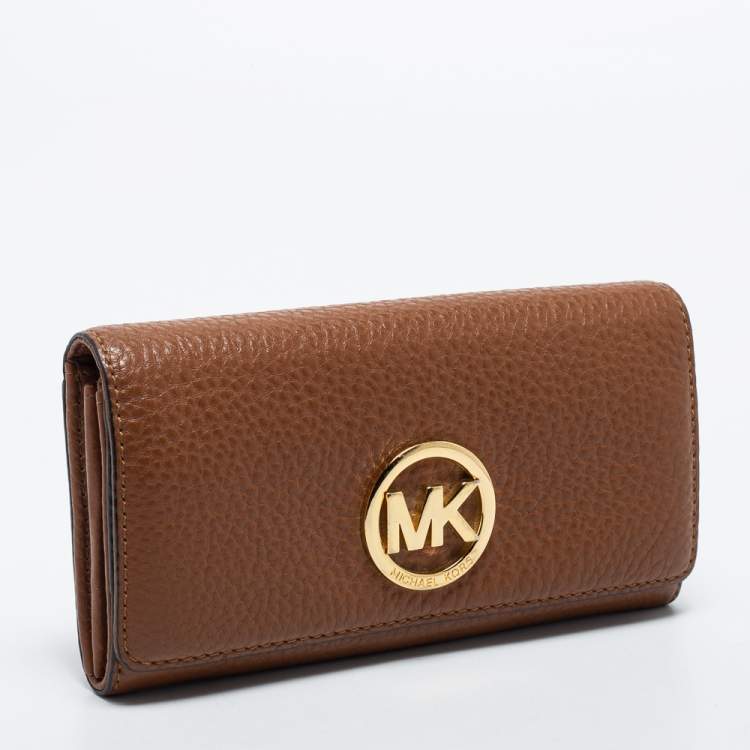 Pre Owned MICHAEL Michael Kors Brown Leather Fulton Flap Continental Wallet