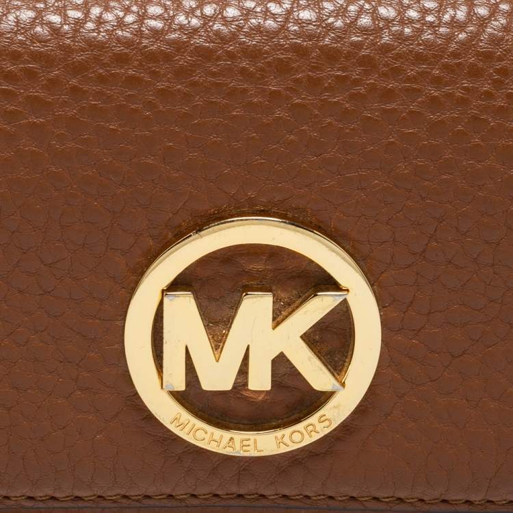 Pre Owned MICHAEL Michael Kors Brown Leather Fulton Flap Continental Wallet