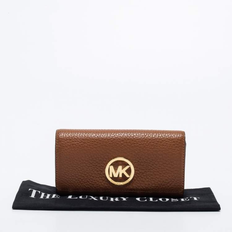 Pre Owned MICHAEL Michael Kors Brown Leather Fulton Flap Continental Wallet