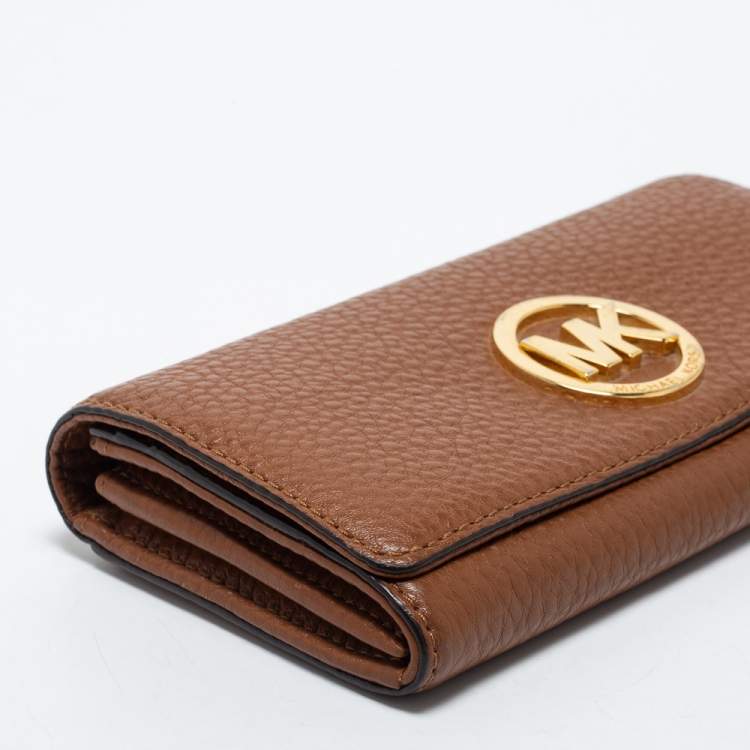 Pre Owned MICHAEL Michael Kors Brown Leather Fulton Flap Continental Wallet