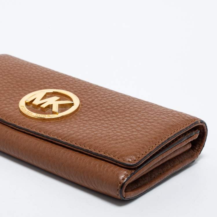 Pre Owned MICHAEL Michael Kors Brown Leather Fulton Flap Continental Wallet