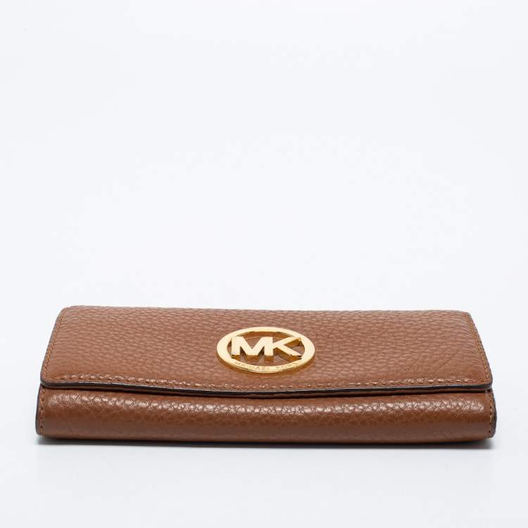 Pre Owned MICHAEL Michael Kors Brown Leather Fulton Flap Continental Wallet