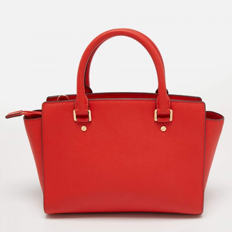 Pre Owned MICHAEL Michael Kors Red Leather Medium Selma Satchel