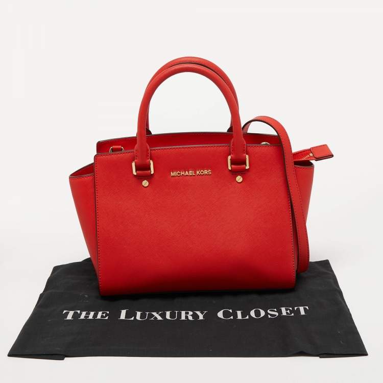Pre Owned MICHAEL Michael Kors Red Leather Medium Selma Satchel