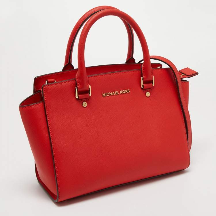 Pre Owned MICHAEL Michael Kors Red Leather Medium Selma Satchel