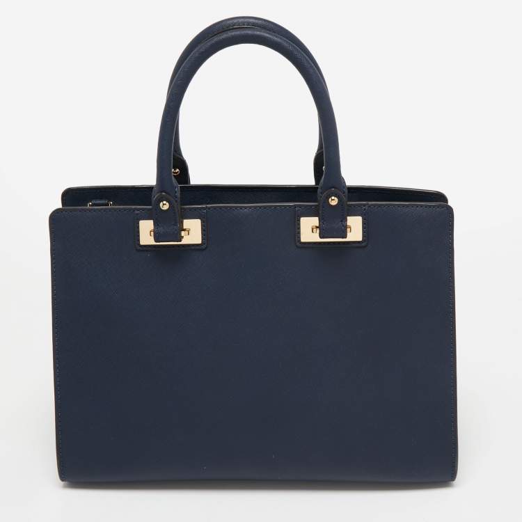 Pre Owned MICHAEL Michael Kors Navy Blue Leather Tote