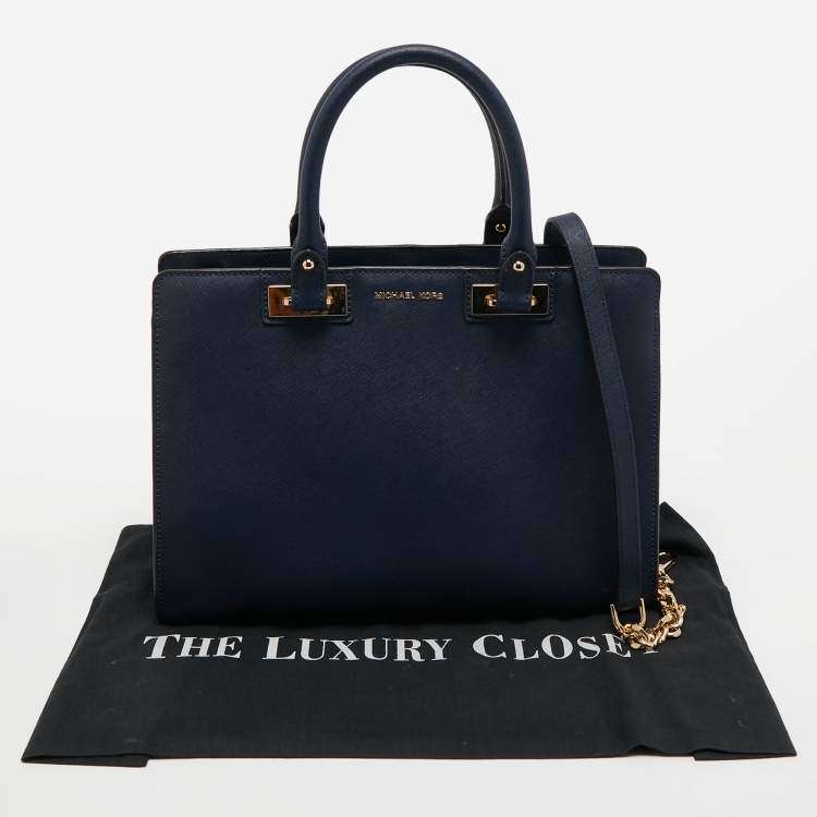 Pre Owned MICHAEL Michael Kors Navy Blue Leather Tote