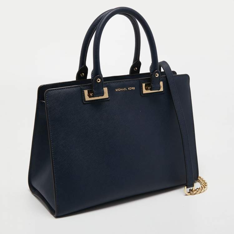 Pre Owned MICHAEL Michael Kors Navy Blue Leather Tote