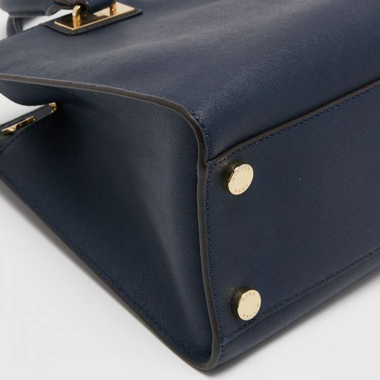 Pre Owned MICHAEL Michael Kors Navy Blue Leather Tote