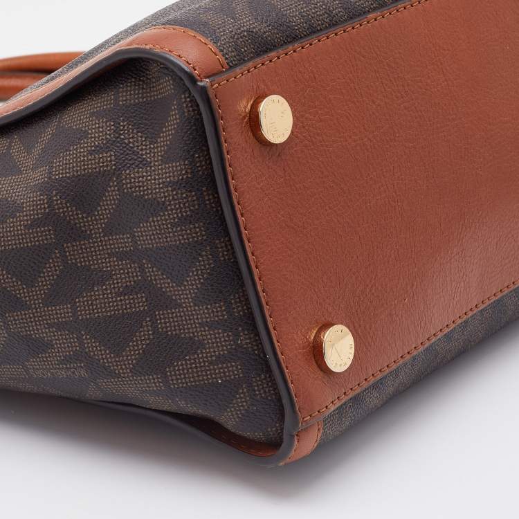 Pre Owned MICHAEL Michael Kors Brown Signature Coated Canvas and Leather Large Selma Tote