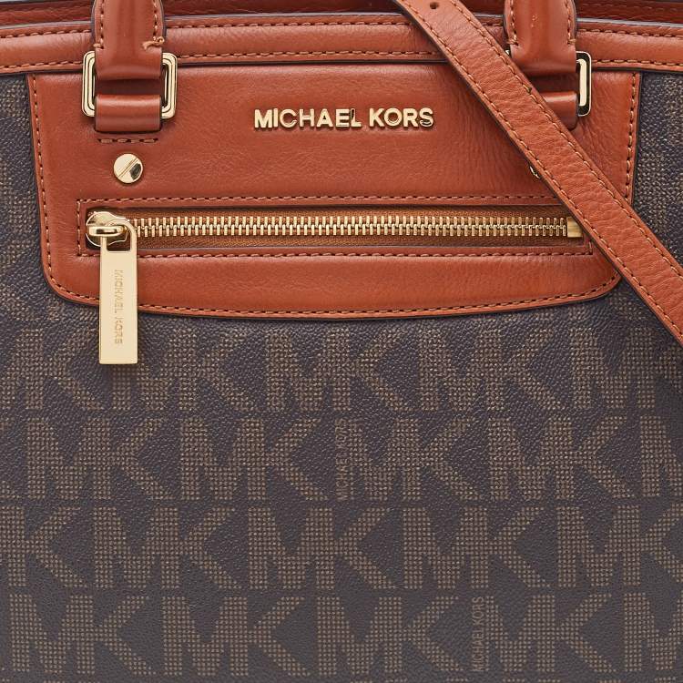 Pre Owned MICHAEL Michael Kors Brown Signature Coated Canvas and Leather Large Selma Tote