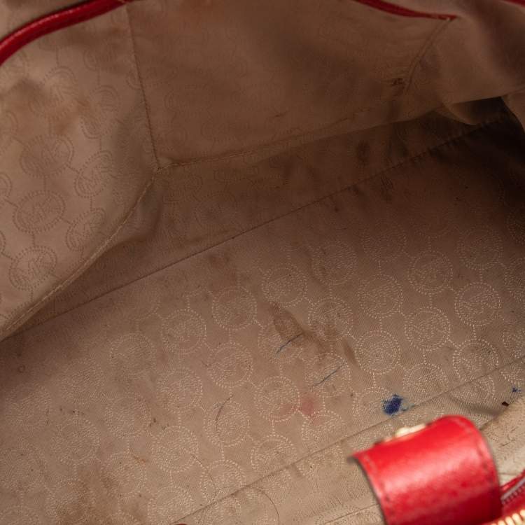 Pre Owned Michael Michael Kors Red Leather Jet Set Double Zip Tote