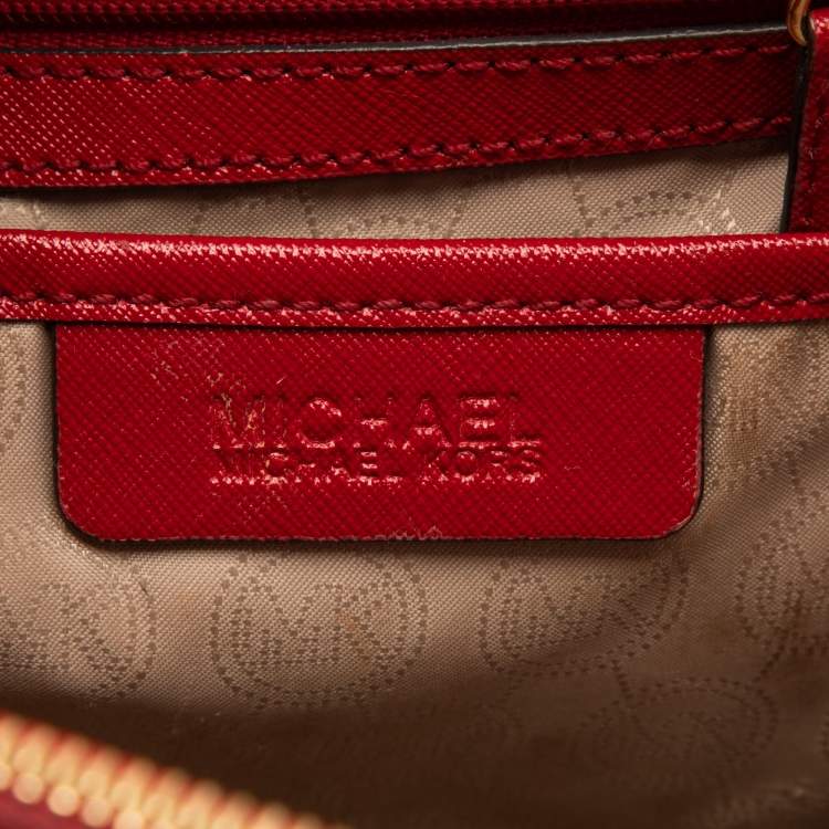 Pre Owned Michael Michael Kors Red Leather Jet Set Double Zip Tote