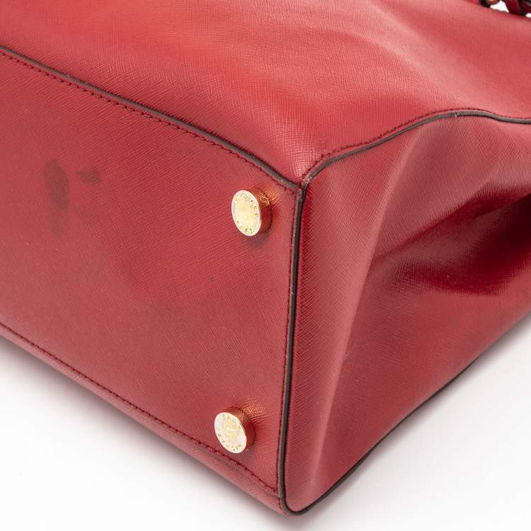 Pre Owned Michael Michael Kors Red Leather Jet Set Double Zip Tote