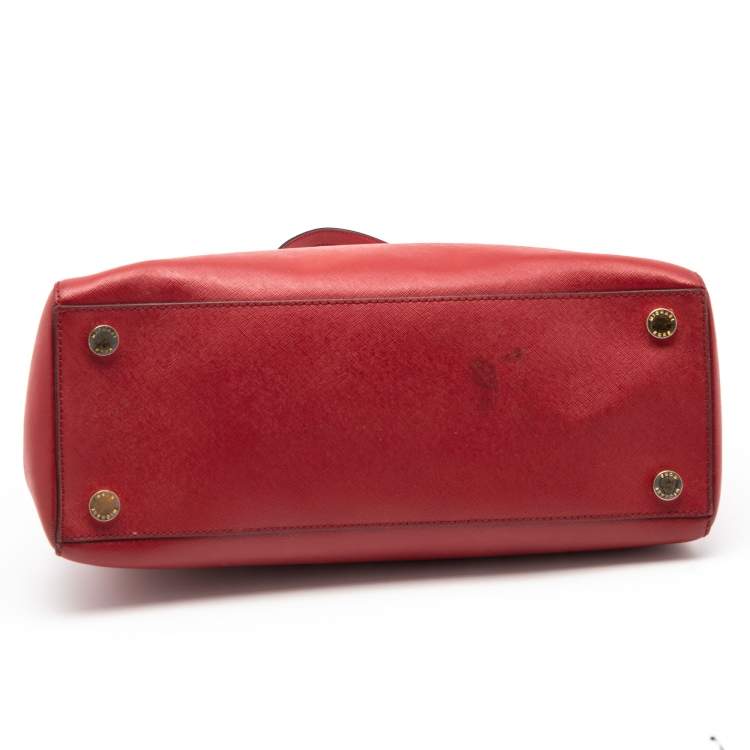 Pre Owned Michael Michael Kors Red Leather Jet Set Double Zip Tote