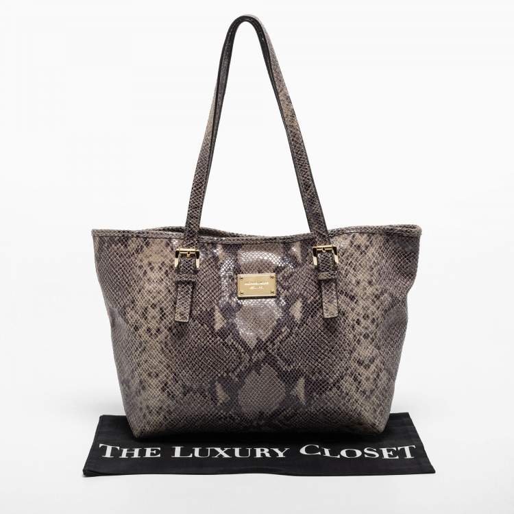 مملوكة مسبقًا MICHAEL Michael Kors Black/Grey Python Embossed Leather and Suede Tote