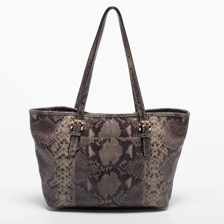 مملوكة مسبقًا MICHAEL Michael Kors Black/Grey Python Embossed Leather and Suede Tote