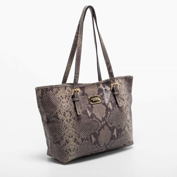مملوكة مسبقًا MICHAEL Michael Kors Black/Grey Python Embossed Leather and Suede Tote