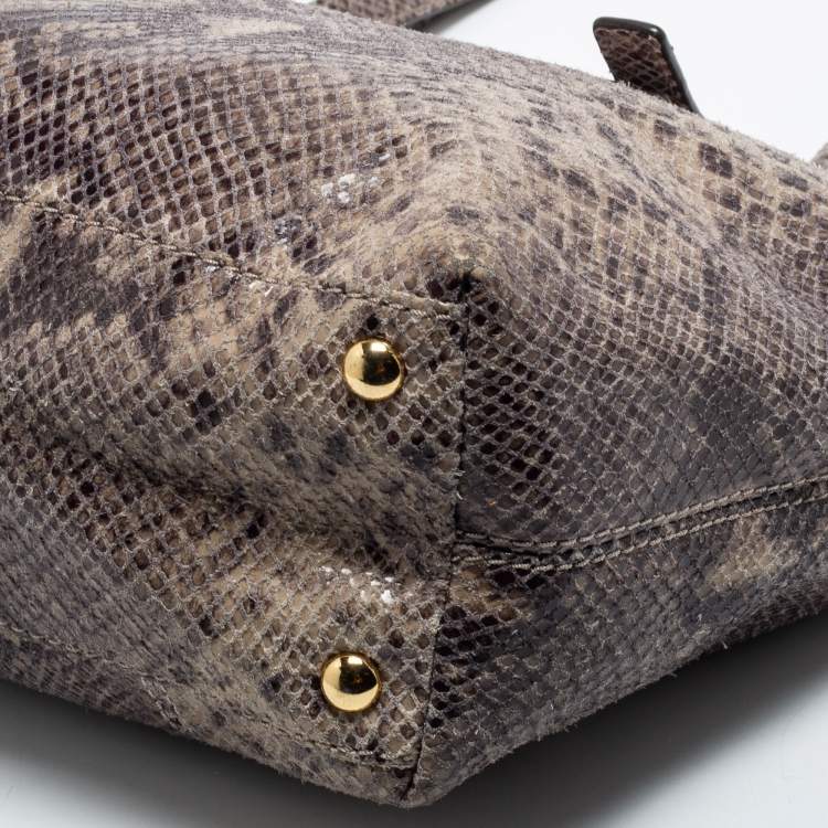 مملوكة مسبقًا MICHAEL Michael Kors Black/Grey Python Embossed Leather and Suede Tote