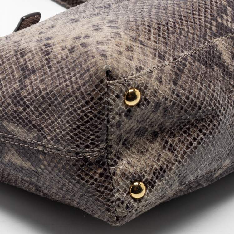 مملوكة مسبقًا MICHAEL Michael Kors Black/Grey Python Embossed Leather and Suede Tote
